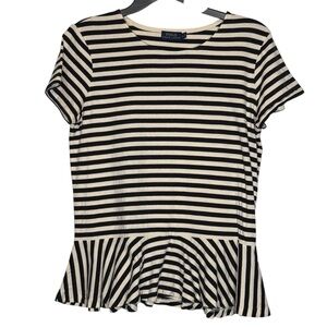 Polo Ralph Lauren Blouse Striped Black Cream L Peplum Top Tee Shirt T shirt Soft